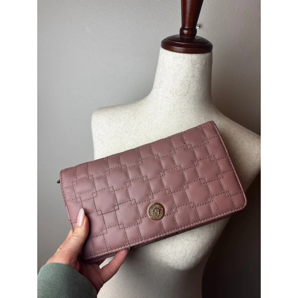 Anne Klein Mauve Quilted Wallet clutch 3 pc passport holder coin purse